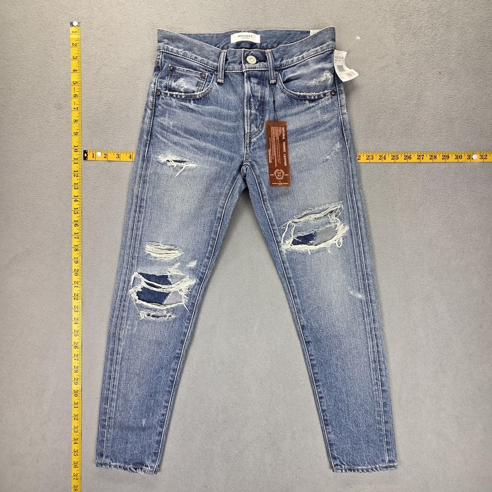 NWT Moussy Vintage Jeans Womens 24 Blue Thrashed Tapered Made in Japan